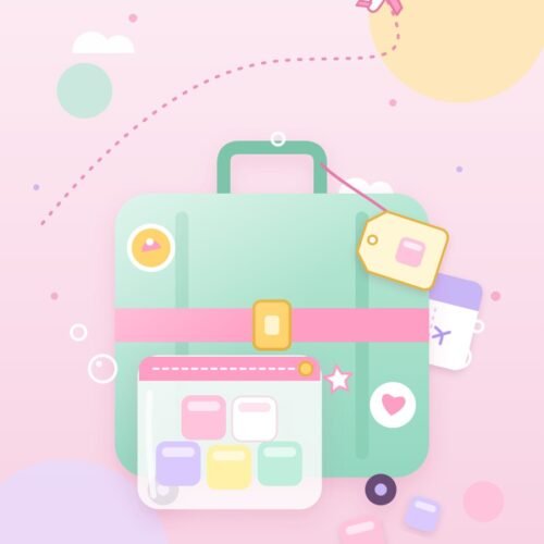 Pastel suitcase with a travel pouch of colourful Soapmallow soap cubes